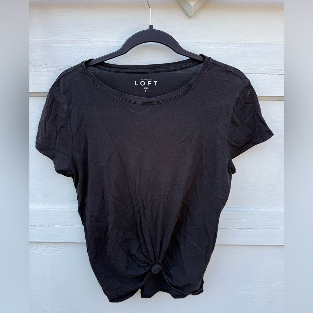 LOFT Black Short Sleeve Knot Tee